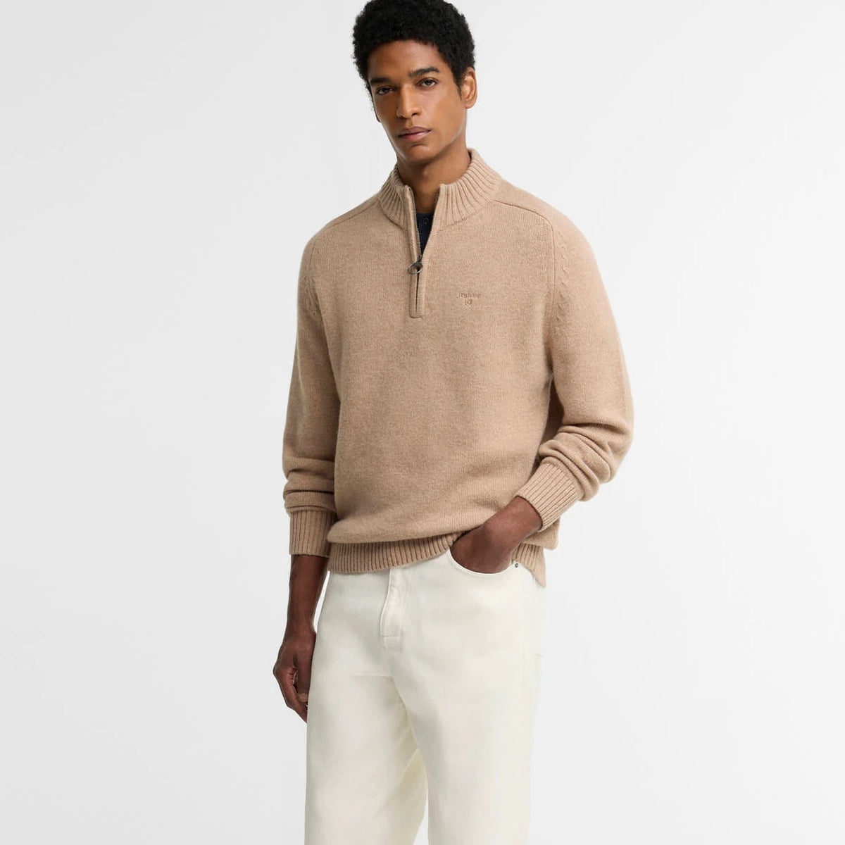 Barbour Newtown Half Zip Knitted Sweater Beige