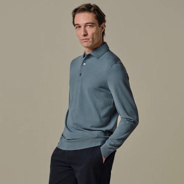 Profuomo Luxury Longsleeve Polo Blauw
