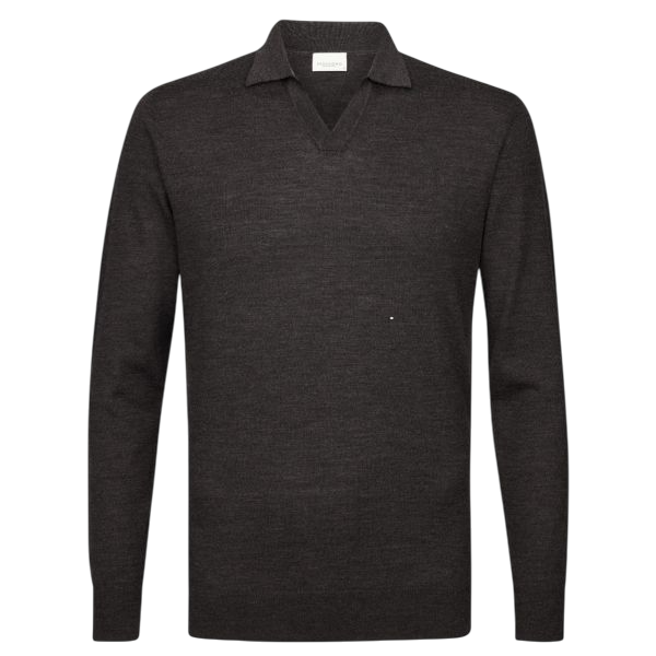 Profuomo Open Collar Longsleeve Polo Bruin