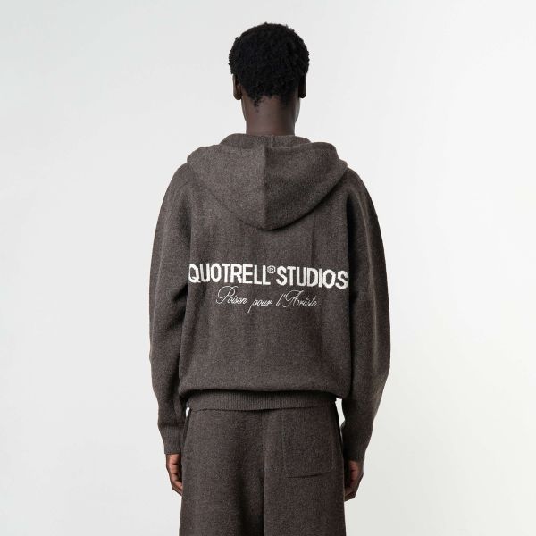 CALVIN KNITTED ZIP HOODIE BROWN MELEE