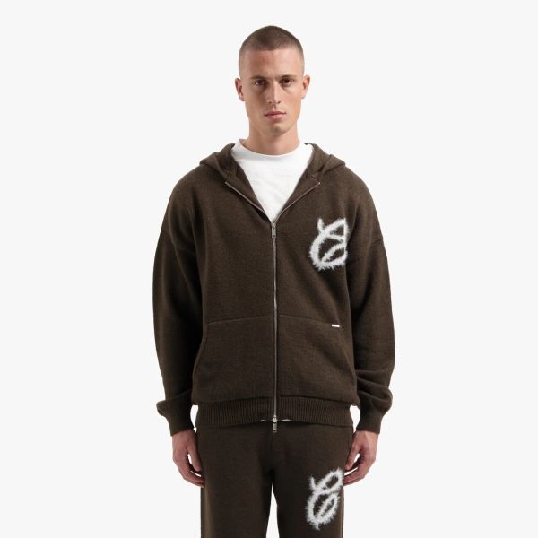 CROYEZ FLUFFY ESSENCE KNIT ZIP-HOODIE | BROWN