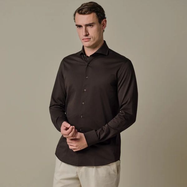 Profuomo Knitted Overhemd Donker Bruin
