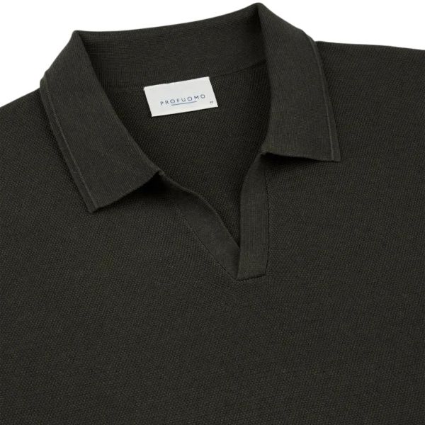 Profuomo Luxury Open Collar Polo Donker Bruin