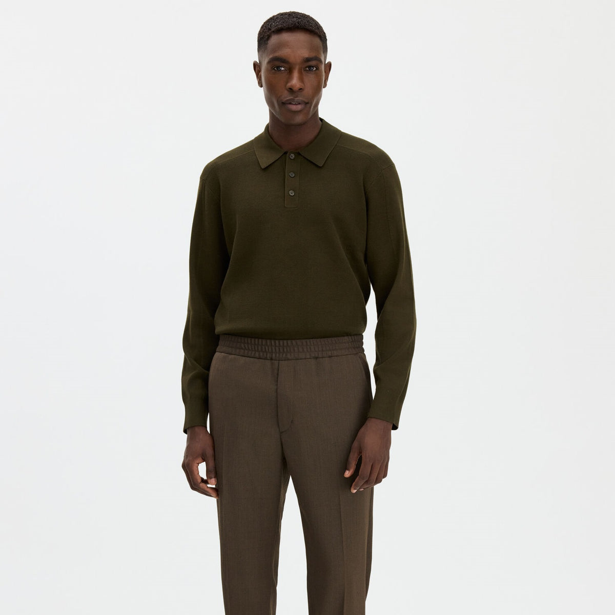 Filippa K Textured Knit Longsleeve Polo Donker Groen
