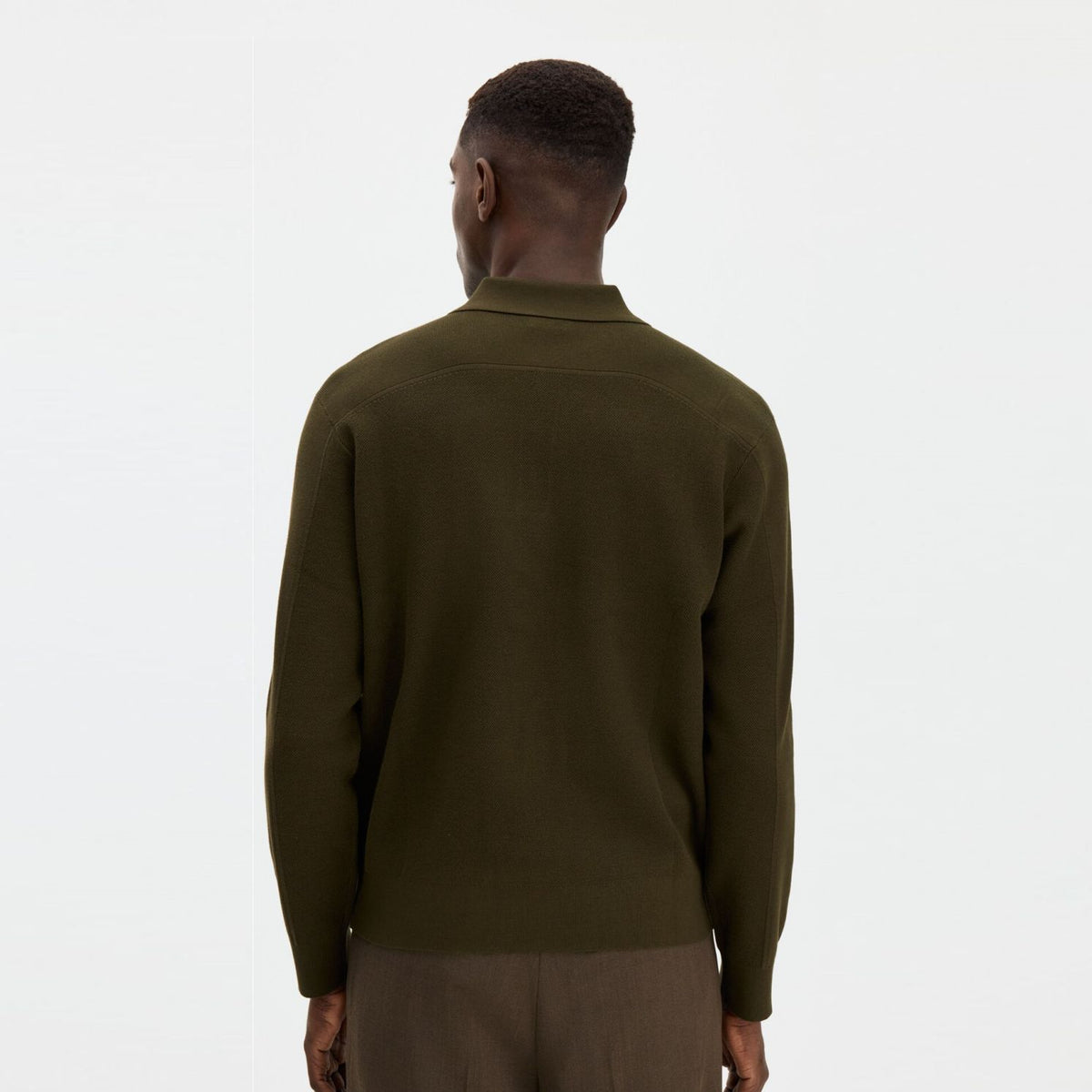 Filippa K Textured Knit Longsleeve Polo Donker Groen