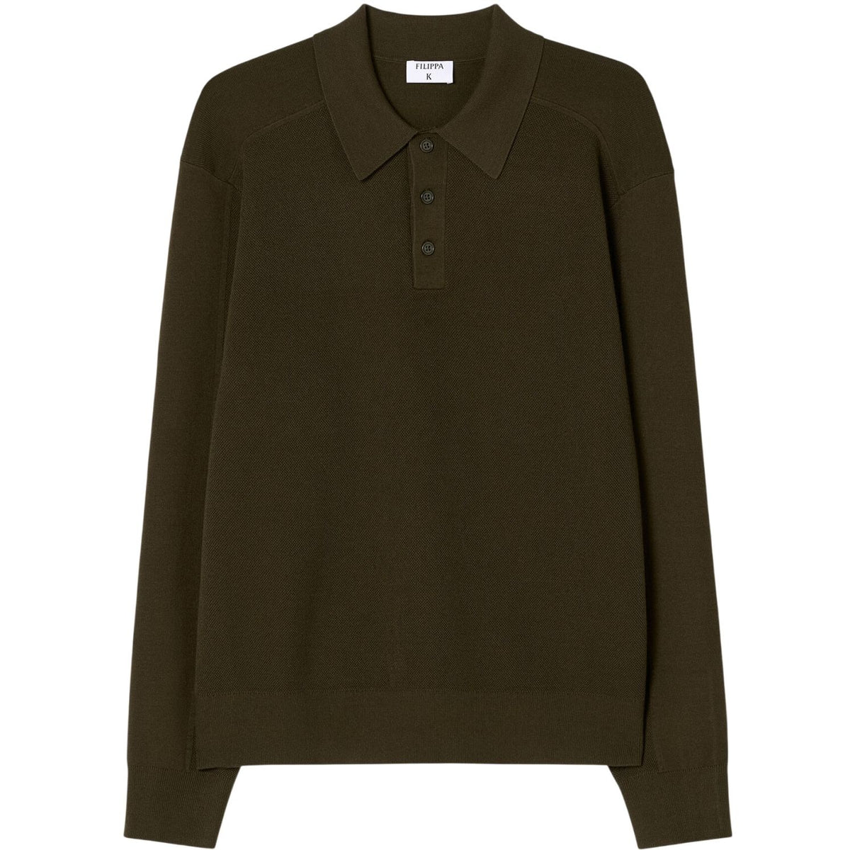 Filippa K Textured Knit Longsleeve Polo Donker Groen