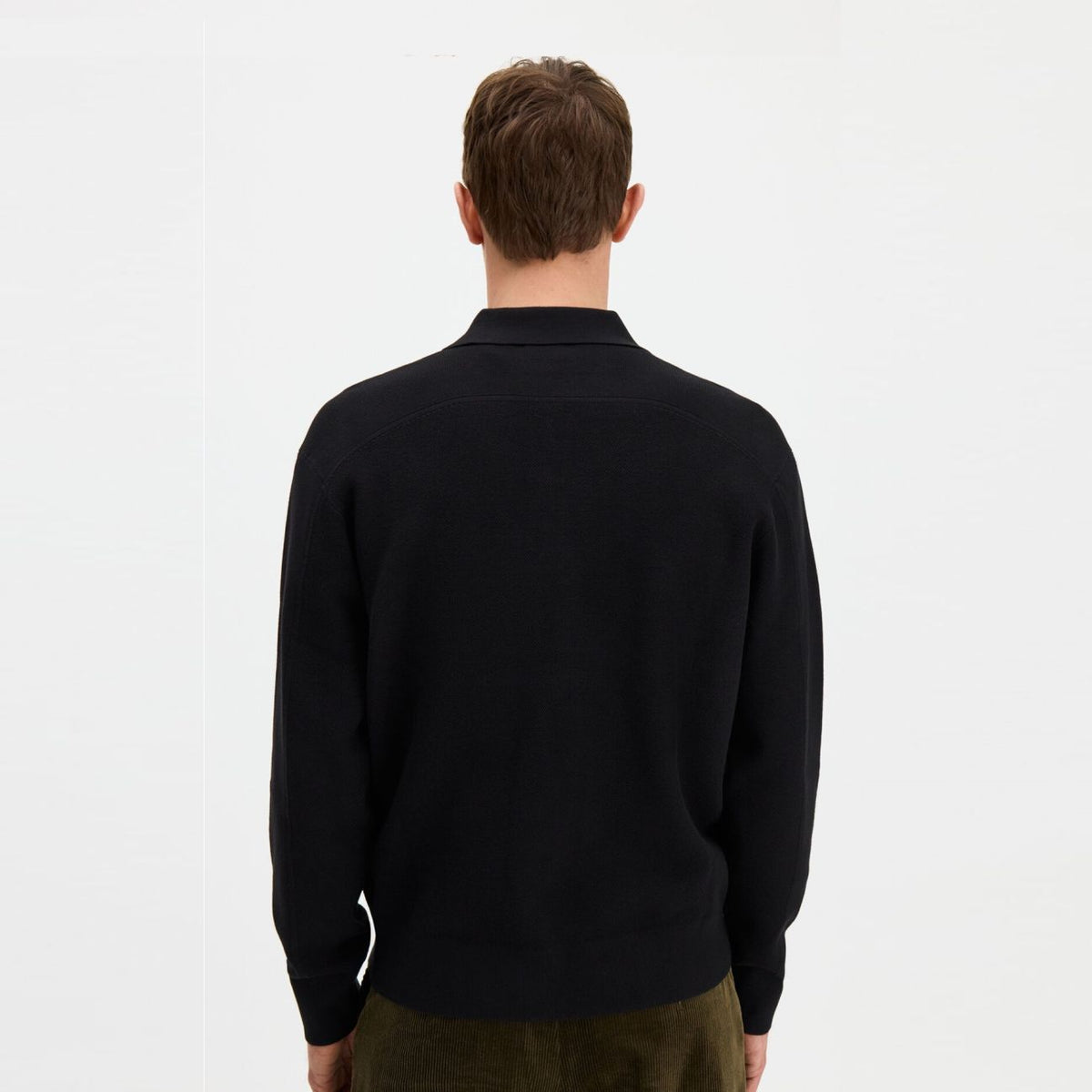 Filippa K Textured Knit Longsleeve Polo Zwart