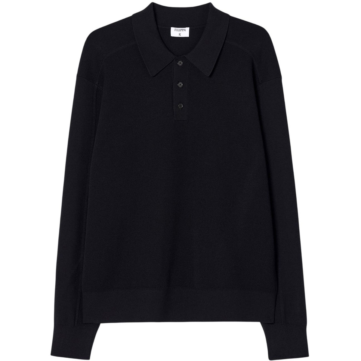 Filippa K Textured Knit Longsleeve Polo Zwart