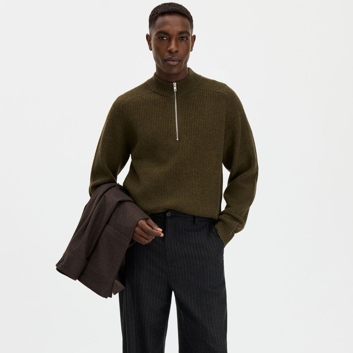 Filippa K Wool Half Zip Sweater Donker Groen