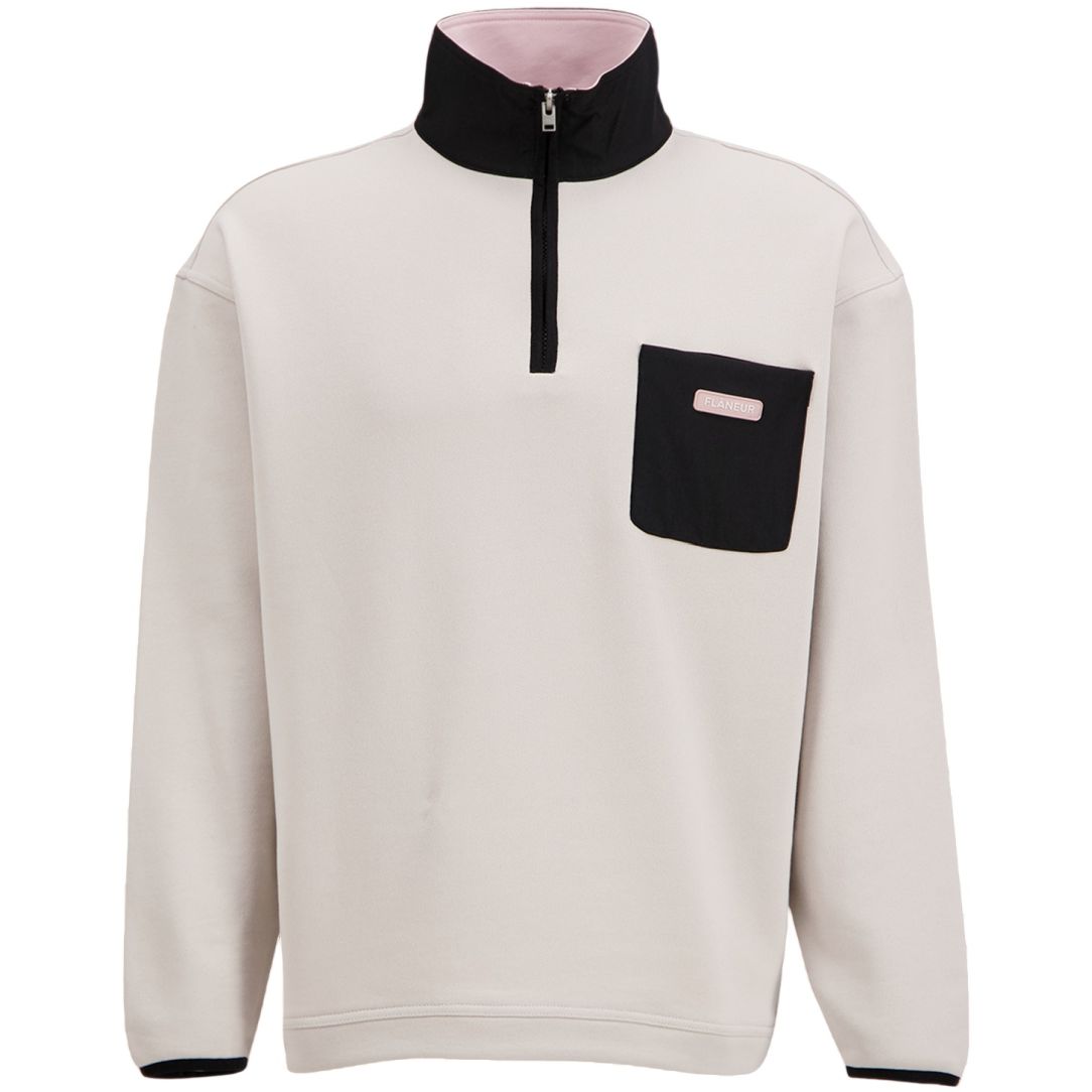 Flâneur Badge Classic Half Zip Sweater Grijs