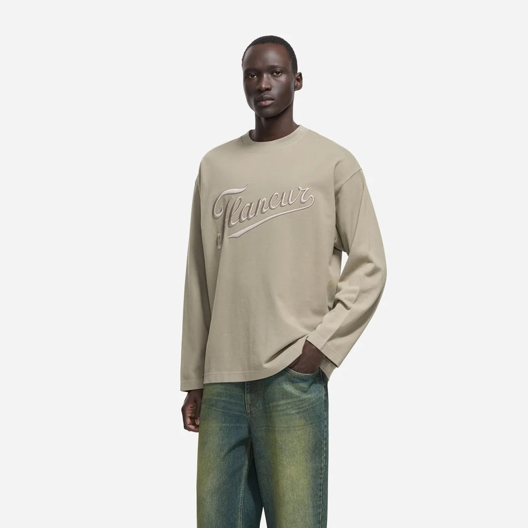 Flâneur Embroidered Logo Longsleeve T-shirt Donker Groen