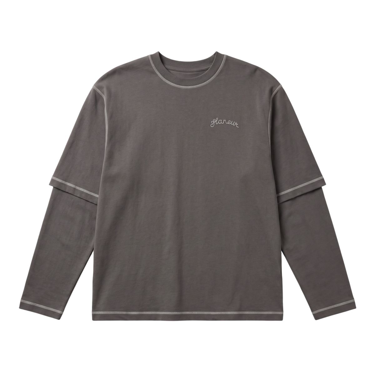 Flâneur Signature Outline Layered Longsleeve T-shirt Zwart