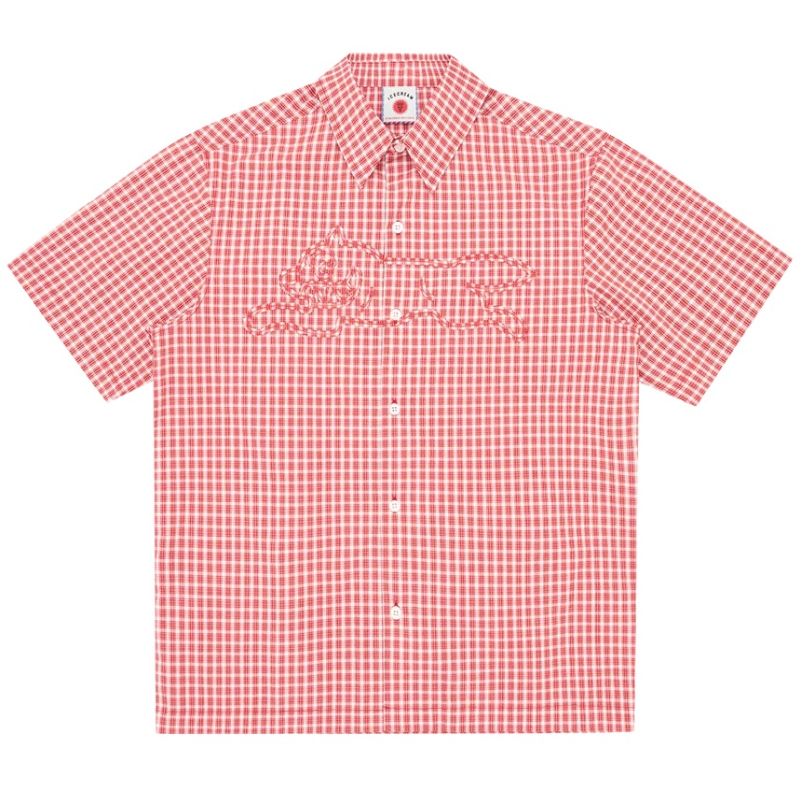 Icecream Applique Running Dog Check Overhemd Rood