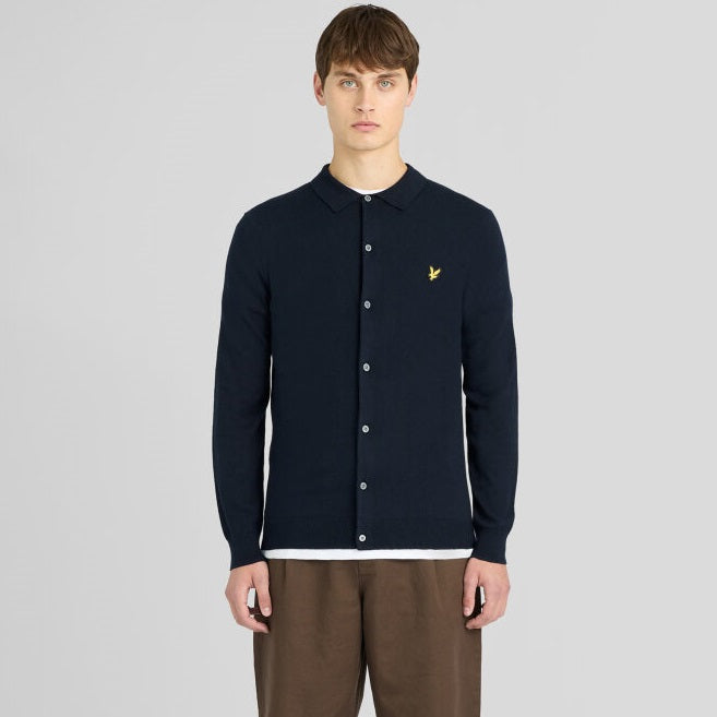 Lyle & Scott Cotton Merino Knitted Overhemd Navy