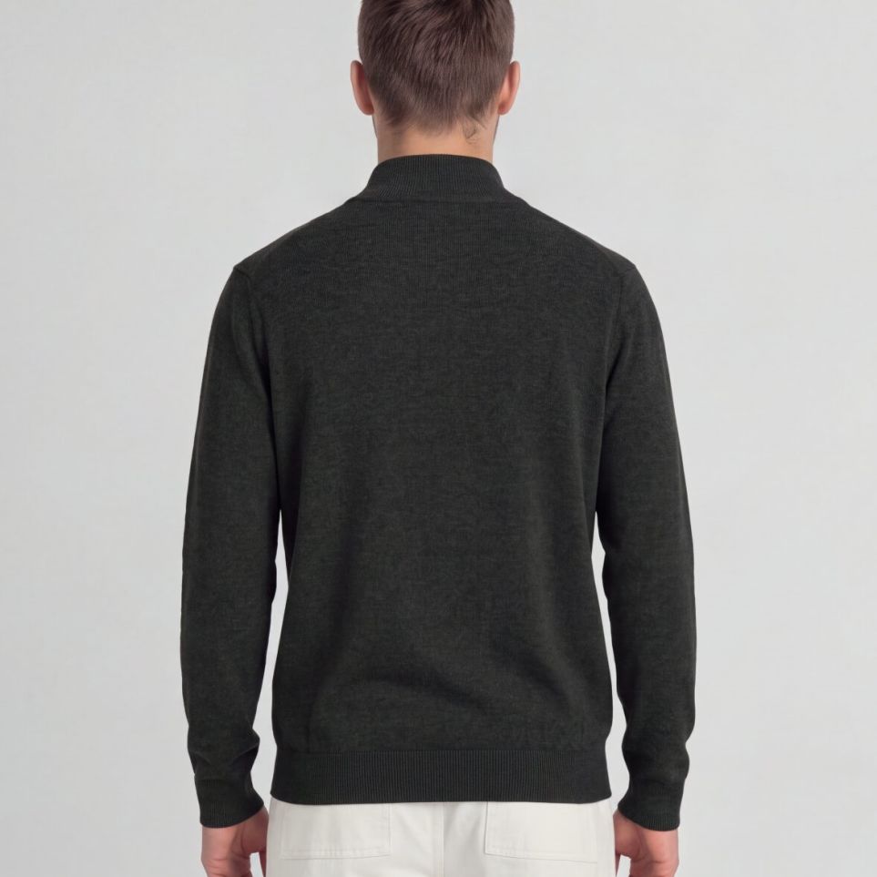 Lyle & Scott Cotton Merino Quarter Zip Sweater Antraciet
