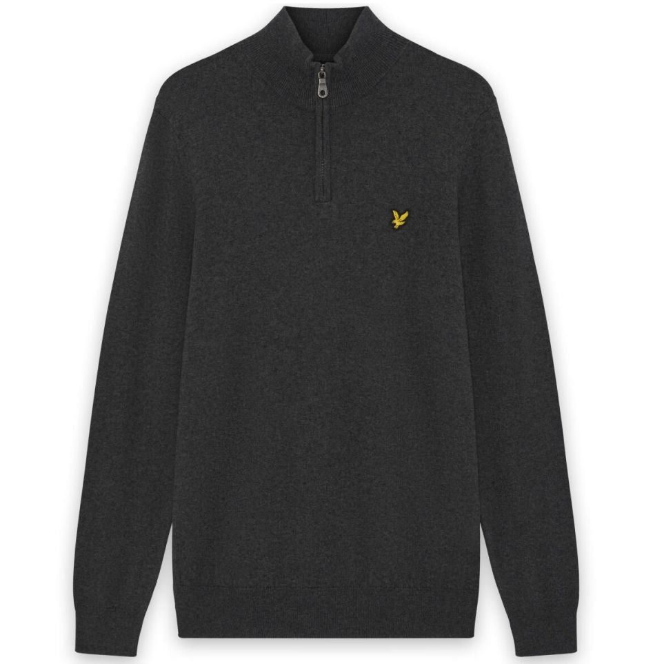 Lyle & Scott Cotton Merino Quarter Zip Sweater Antraciet