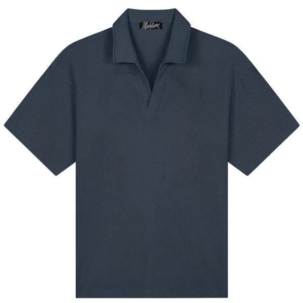 Malelions Emblem Seersucker Buttonless Polo Navy