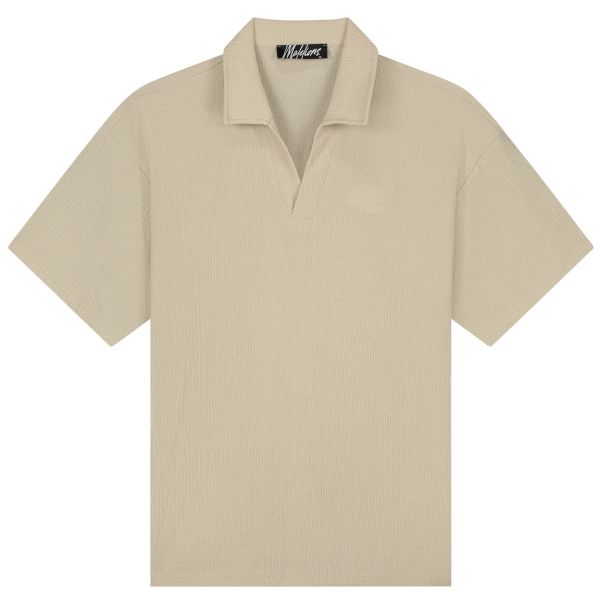 Malelions Emblem Seersucker Buttonless Polo Beige