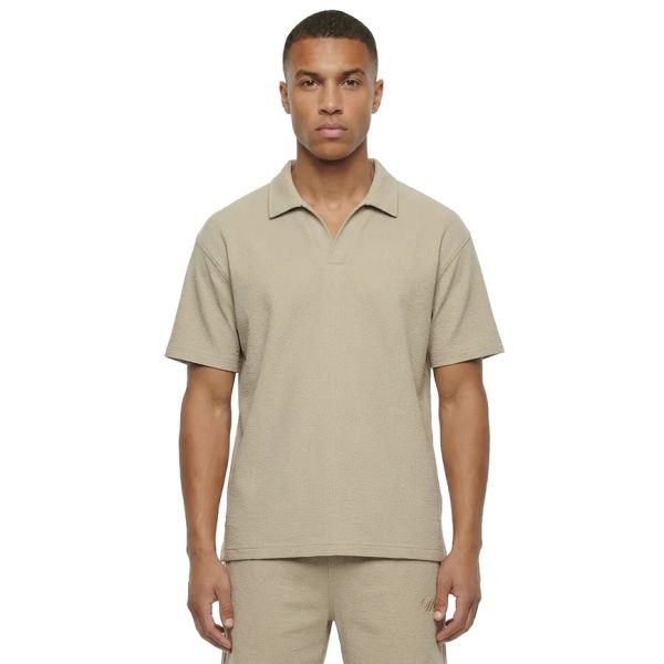 Malelions Emblem Seersucker Buttonless Polo Beige