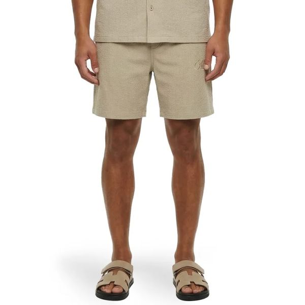 Malelions Emblem Seersucker Korte Broek Beige