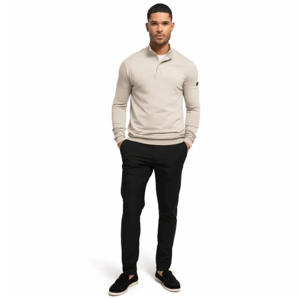 Malelions Knitted Quarter Zip Sweater Beige
