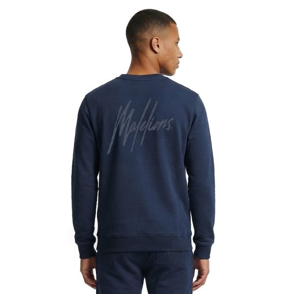Malelions Men Striped Signature Sweater Navy