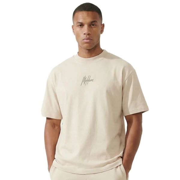 Malelions Oversized Striped Signature T-shirt Beige