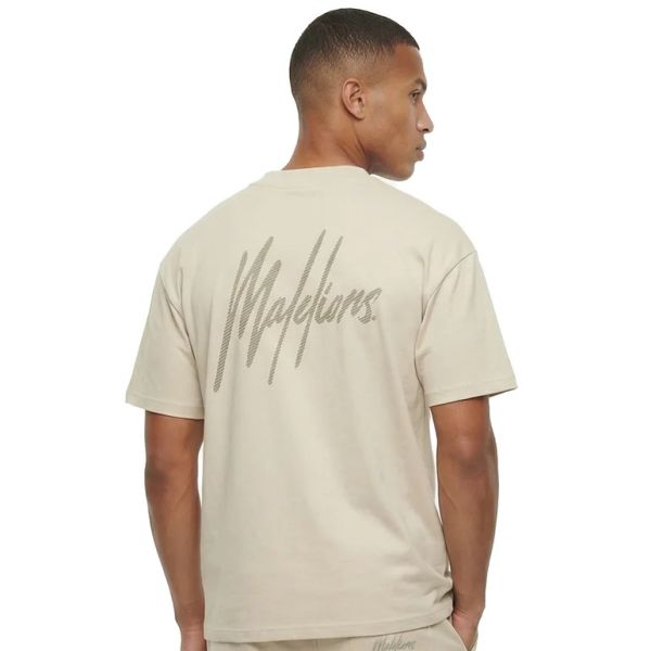 Malelions Oversized Striped Signature T-shirt Beige