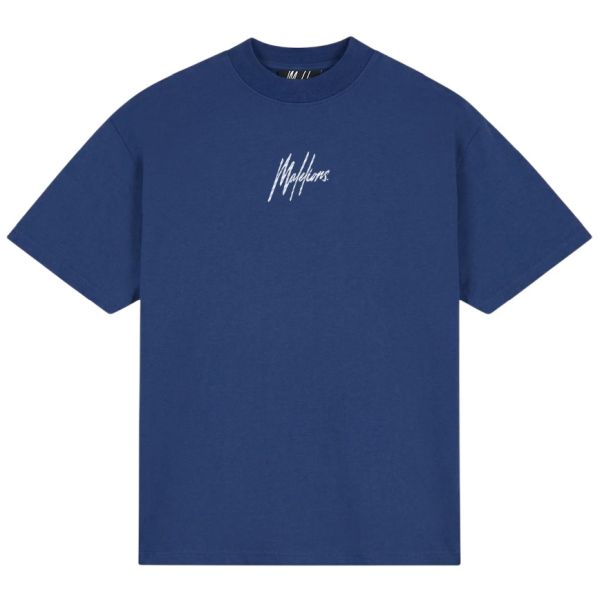 Malelions Oversized Striped Signature T-shirt Blauw
