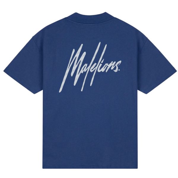 Malelions Oversized Striped Signature T-shirt Blauw