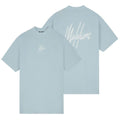 Malelions Oversized Striped Signature T-shirt Licht blauw