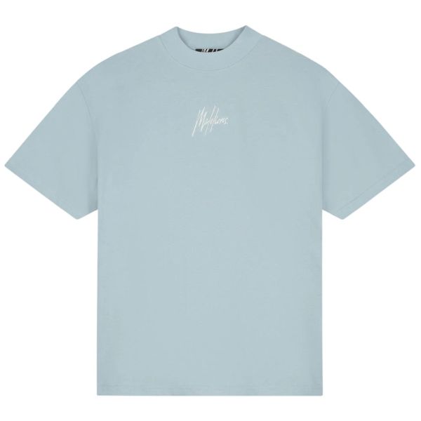 Malelions Oversized Striped Signature T-shirt Licht blauw