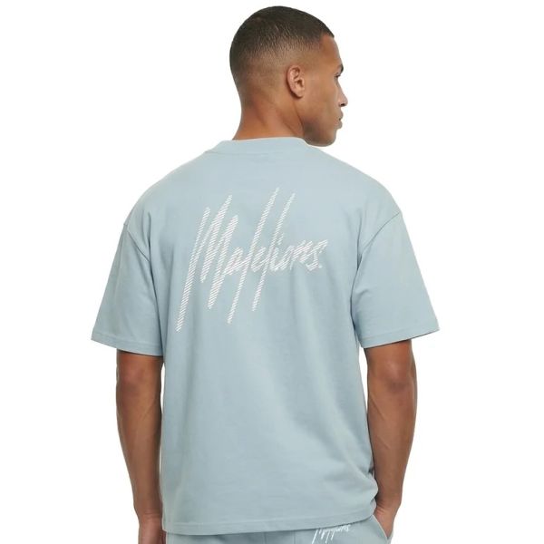 Malelions Oversized Striped Signature T-shirt Licht blauw