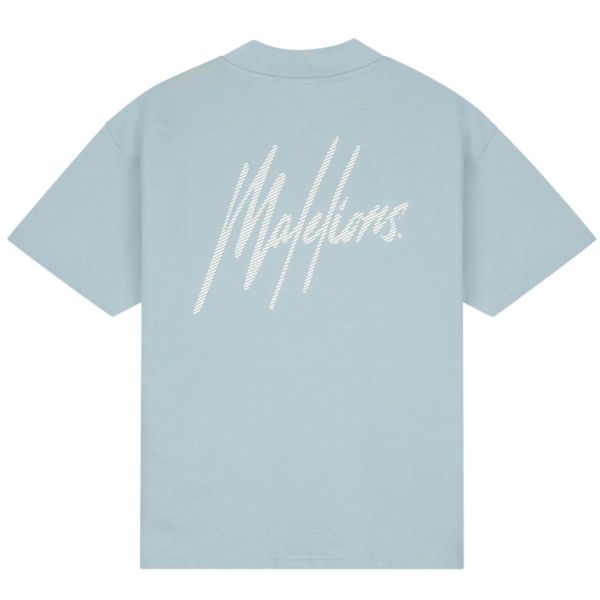Malelions Oversized Striped Signature T-shirt Licht Blauw