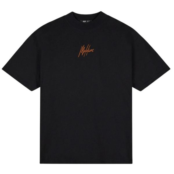 Malelions Oversized Striped Signature T-shirt Zwart