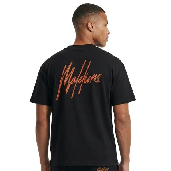 Malelions Oversized Striped Signature T-shirt Zwart