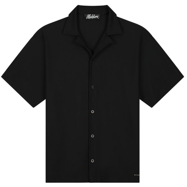 Malelions Ribbed Camp Collar Overhemd Zwart