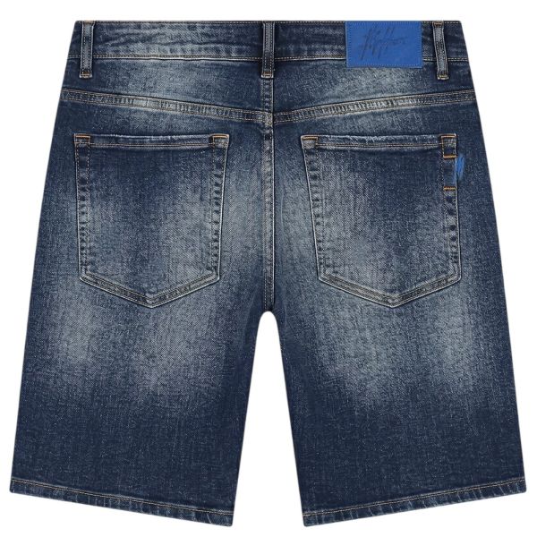 Malelions Washed Denim Korte Broek Donker blauw
