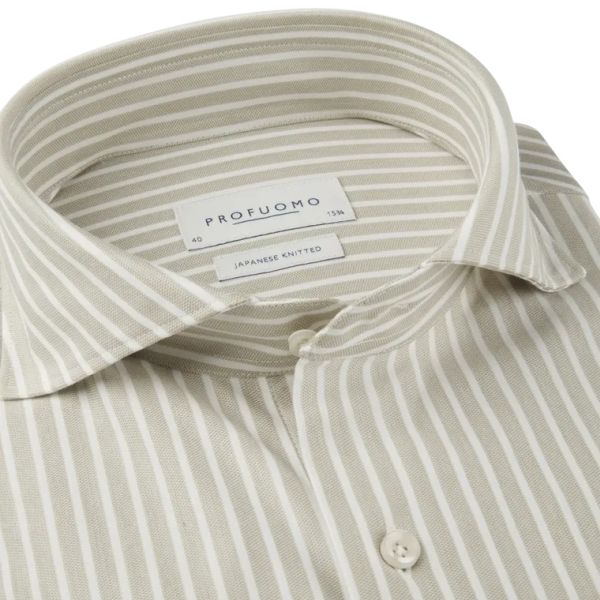 Profuomo Knitted Striped Overhemd Beige