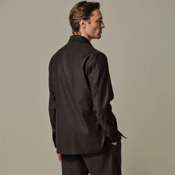 Profuomo Linen Cotton Overshirt Donker Bruin