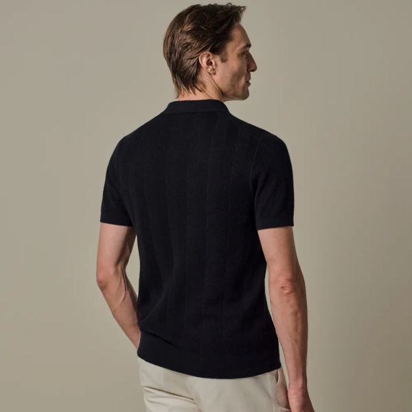 Profuomo Linen Cotton Polo Navy