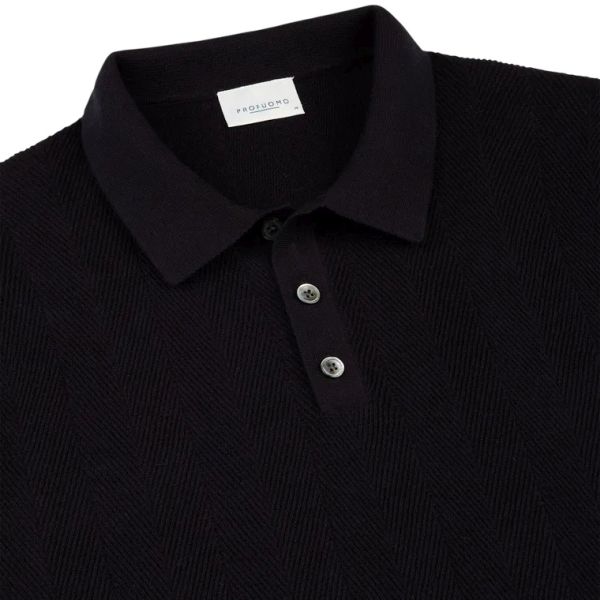 Profuomo Linen Cotton Polo Navy