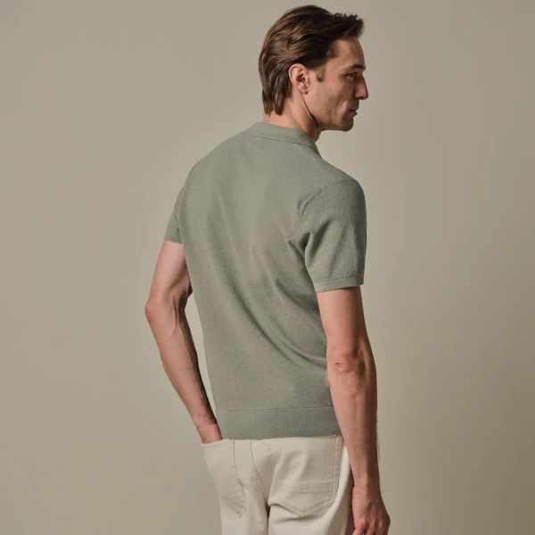 Profuomo Luxury Open Collar Polo Groen