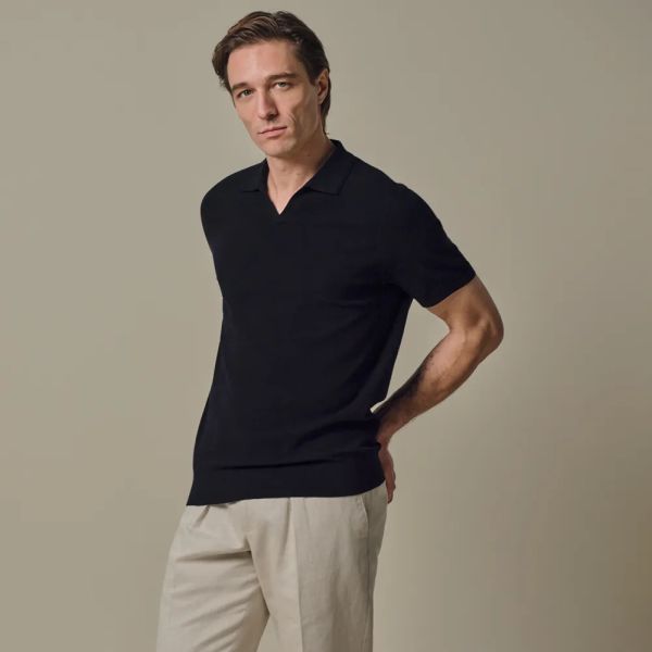 Profuomo Luxury Open Collar Polo Navy