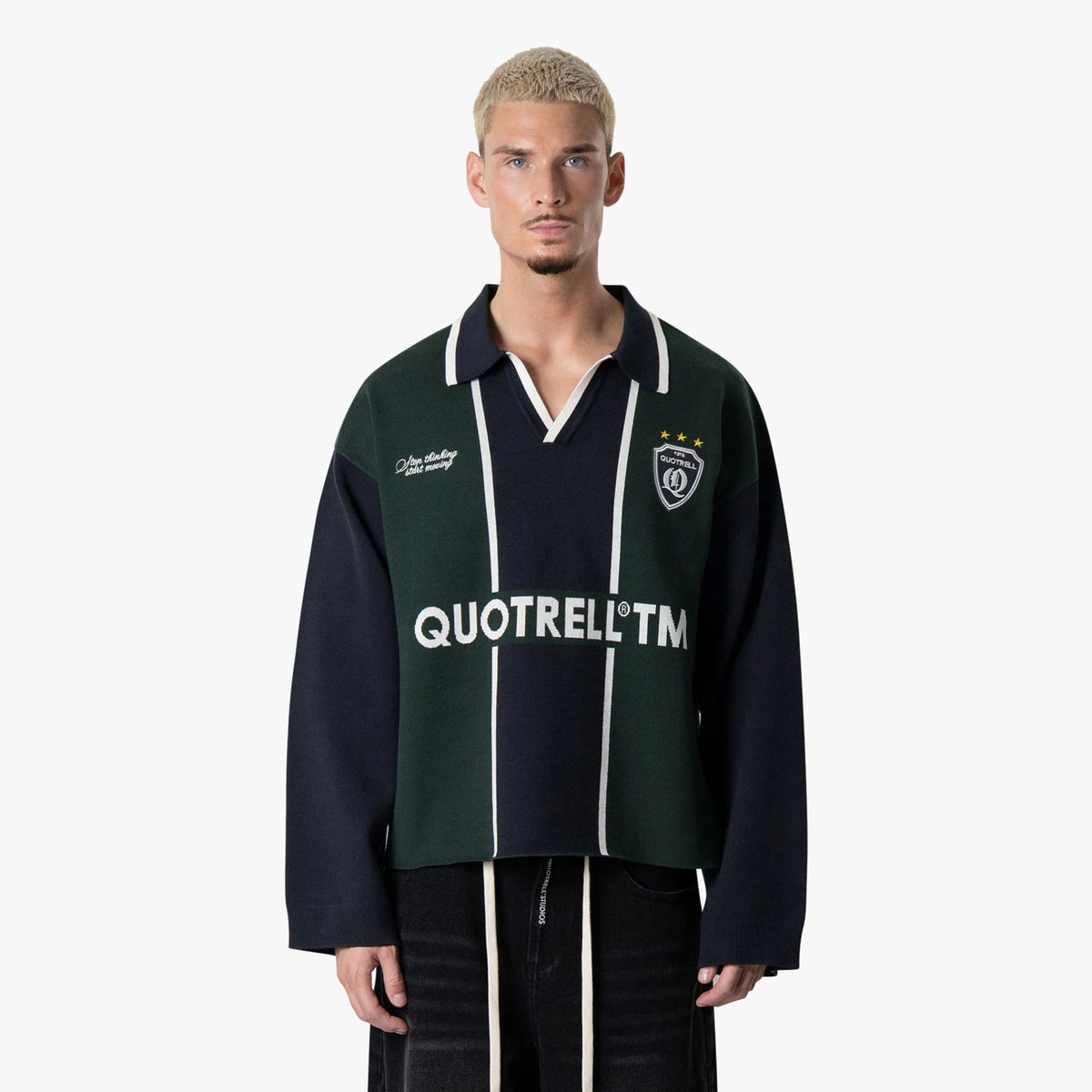 Quotrell Madrid Knitted Longsleeve Polo Navy/Donker Groen