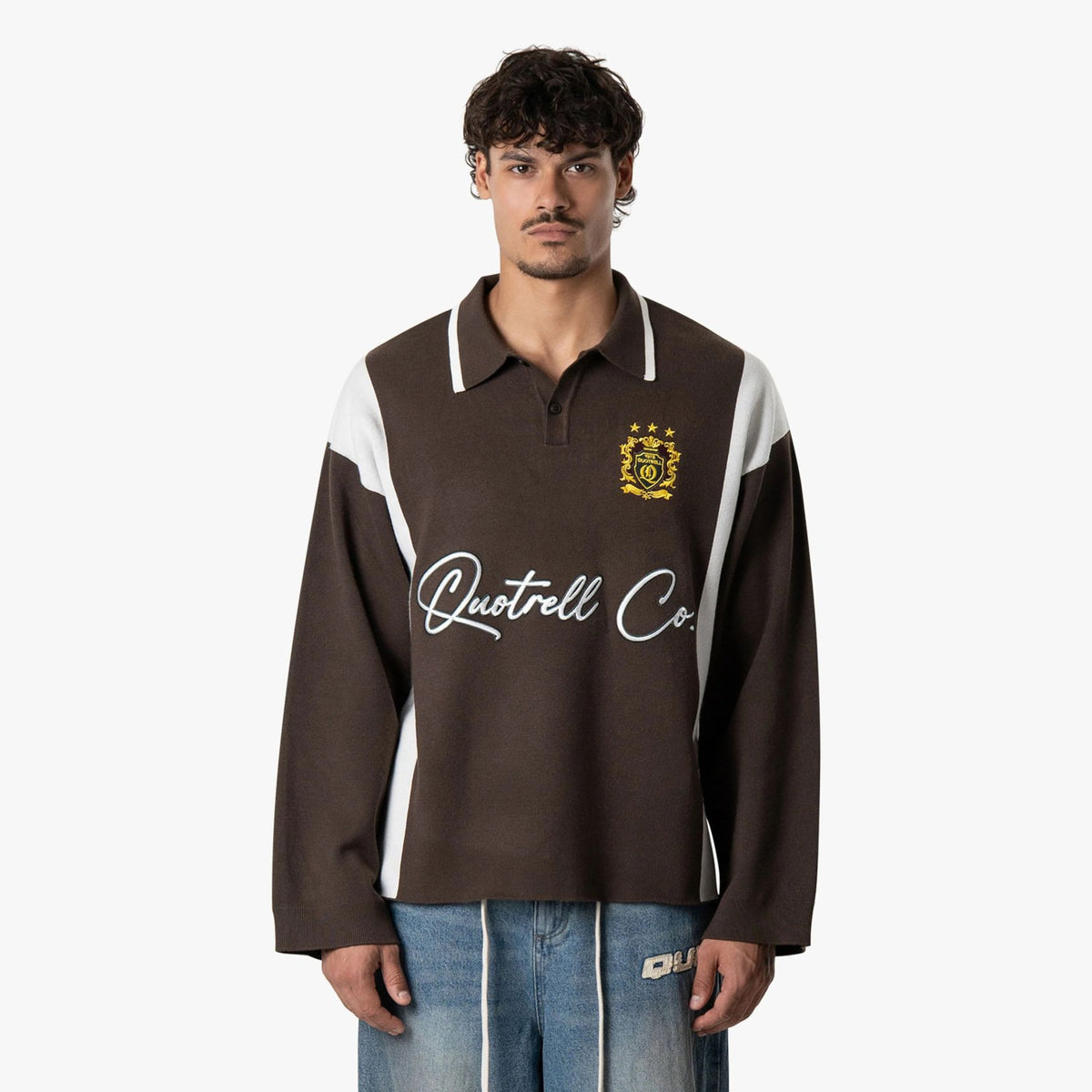 Quotrell Mono Knitted Longsleeve Polo Bruin