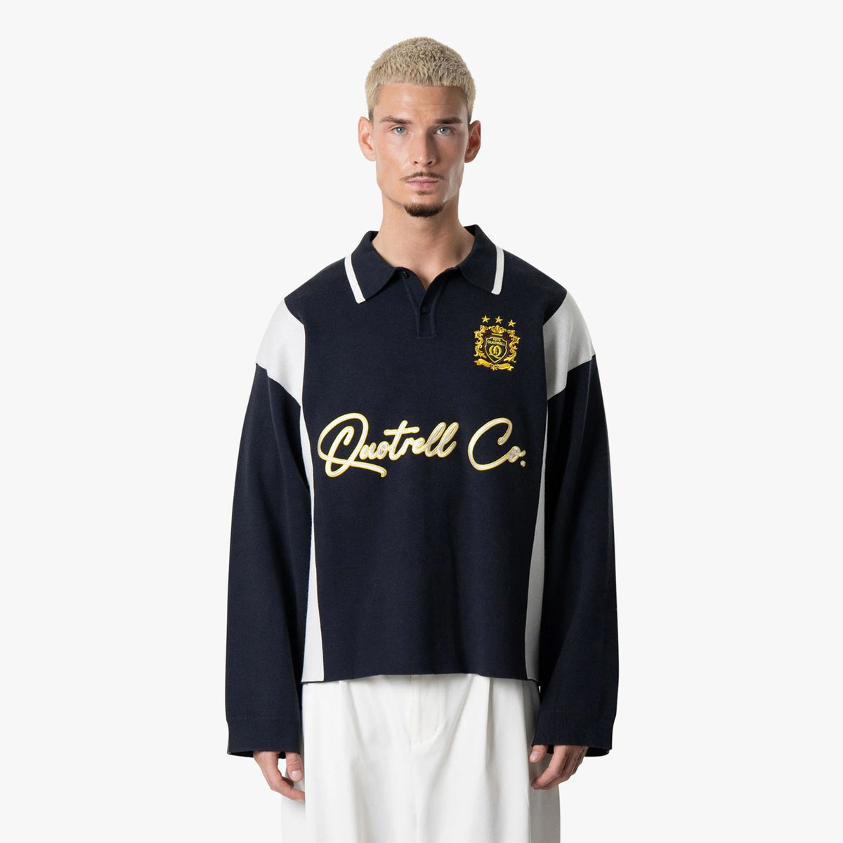Quotrell Mono Knitted Longsleeve Polo Navy