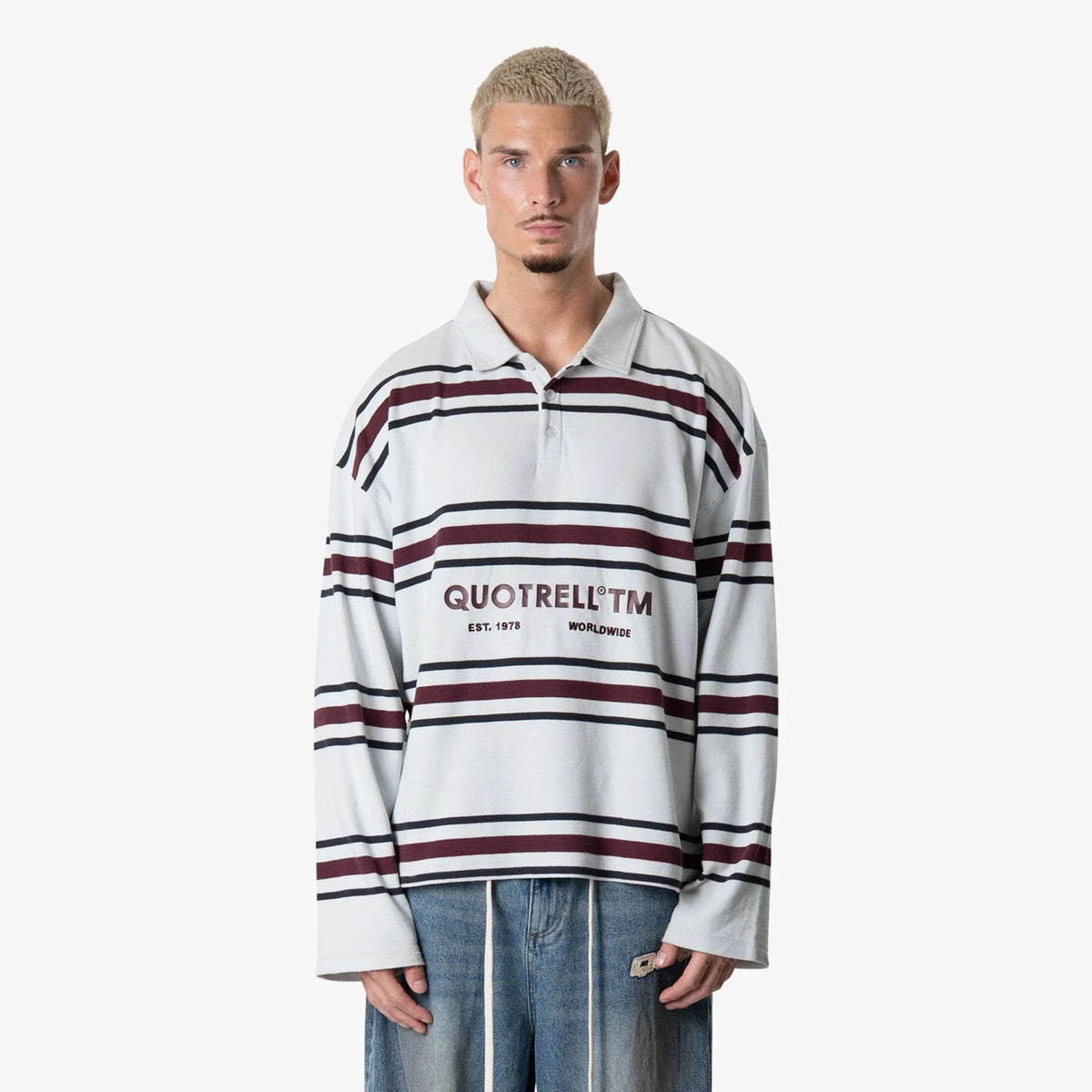 Quotrell Striped Longsleeve Polo Licht Blauw