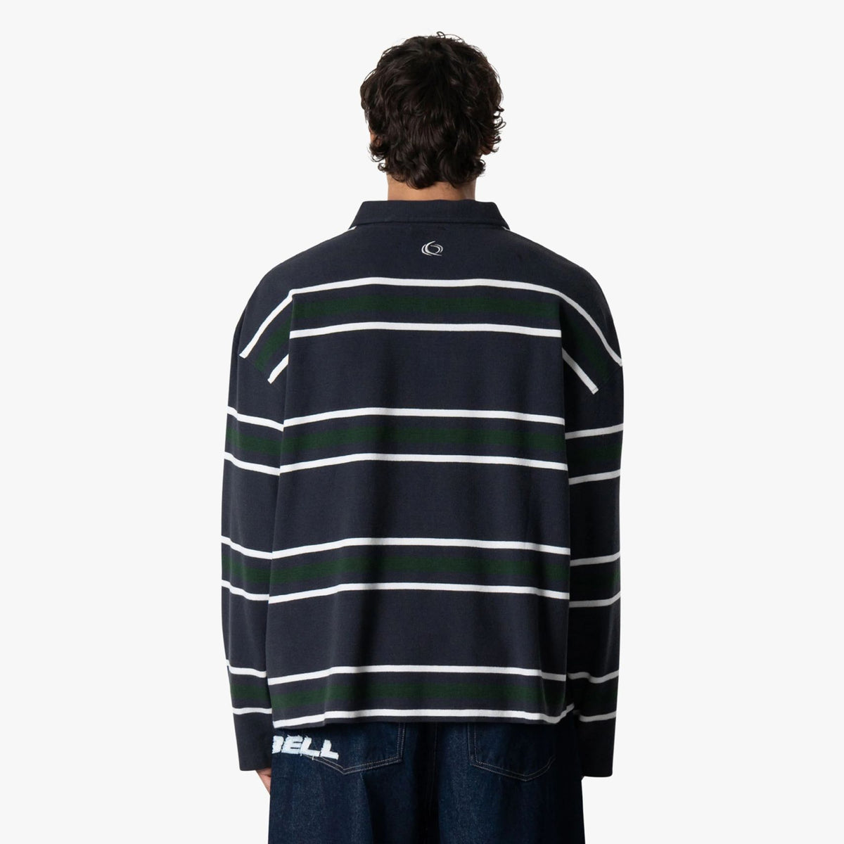 Quotrell Striped Longsleeve Polo Navy