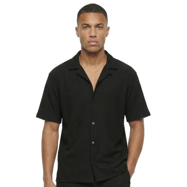 Malelions Ribbed Camp Collar Overhemd Zwart